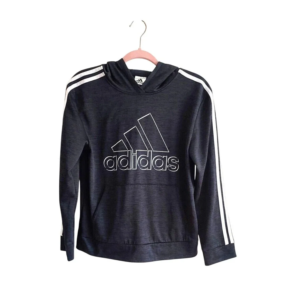 Adidas Hoodie Boy's Large (14/16)‎ Black Classic Logo Graphic Print Activewear